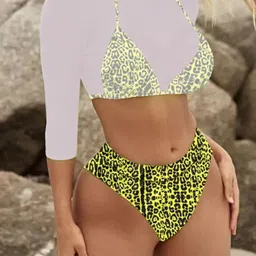 ANGEL CROSHET Neon Leopard Triangle High Waist Bikini With Crop Top-picture-11