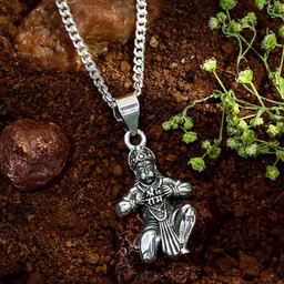 tweov  jewels Tweov Jewels Rhodium-Plated Shri Ram Carved Hanuman Ji Pendant-picture-47
