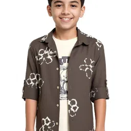 CAVIO Boys Floral Printed Coffee Brown Floral Print Casual Shirt-picture-31