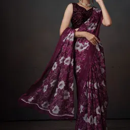 VIRENDRA TEXTILES Floral Printed Saree With Unstitched Blouse Piece image 5