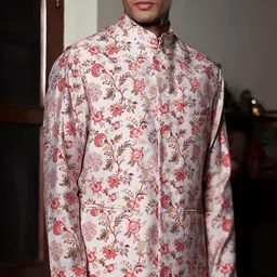 PATR Printed Chanderi BundiWoven Nehru Jacket image 2