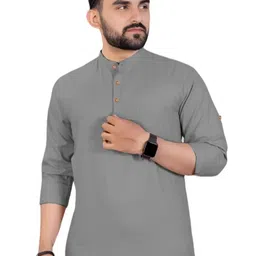 APEKTRA Mandarin Collar Roll-Up Sleeves Straight Short Kurta-picture-16