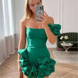 miss mosa by akanksha Alamode By Akanksha Women Off-Shoulder Ruffled Scuba Blouson Mini Dress-picture-15