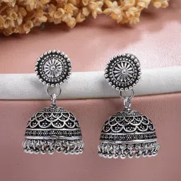 Anouk German Silver-Plated Oxidised Dome Shaped Jhumkas-picture-27