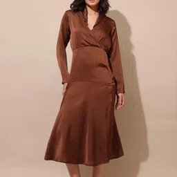 OBSHIVKA Women Shirt Collar Wrap Midi Dress-picture-12