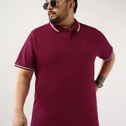 Urbano Plus Men's Wine Solid Regular Fit Half Sleeve Cotton Polo Collar T-Shirt-picture-43