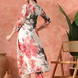 Sangria Women Floral Printed A-Line Kurta With Trouser Set image 5