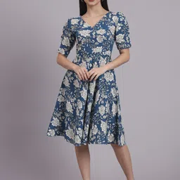 DHAKRE FASHION Women Floral Printed Cotton Fit & Flare Knee Length Dress-picture-31