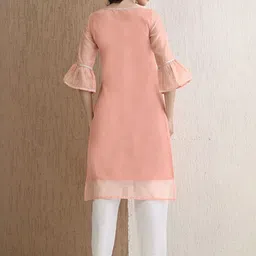 KALINI Tie-Up Neck Gotta Patti Flared Sleeves Chanderi Cotton Kurta With Trousers image 4