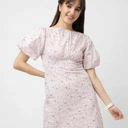 7OUNCE Women Floral Print Bishop Sleeves Empire Mini Dress-picture-30