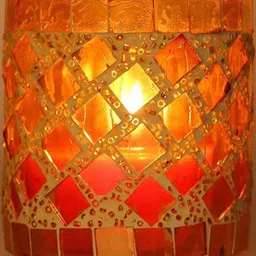 Somil Vibrant Multicolor Glass Candle Holder Add A Touch Of Magic To Diwali, Parties & Candlelight Dinners, Size-7 X 7 X 7 Cm Pack OF 3 image 5