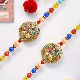 MEIRA JEWELLERY Pack Of 2 Beaded Studded Rakhi Gift Set-picture-15