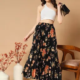 OTABU Floral Printed Pleated A-Line Maxi Skirt image 5