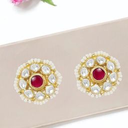 House of Pataudi Gold-Plated Kundan Studded Floral Shaped Studs-picture-24