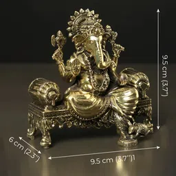 Exotic India 3" Small Superfine Lord Ganesha Seated on Singhasan - Brass Statue image 5