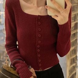 KPOP Women Scoop Neck Solid Long Sleeves Sweaters-picture-39