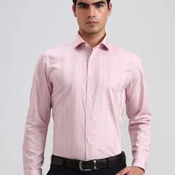 METAL Slim Fit Striped Spread Collar Pure Cotton Formal Shirt-image-9