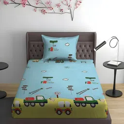 WEAVE AND DECOR Blue Printed Microfiber 300TC Single Bedsheet & 1 Pillow Cover 90x60Inch-image-44