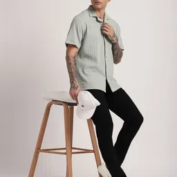 R&B Men Textured Cuban Collar Cotton Casual Shirt image 3