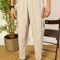 Thomas Scott Men Smart Loose Fit Mid-Rise Easy Wash Cargos Cotton Trousers-picture-48