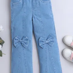 BRIGHT STARS KIDSWEAR Girls Blue Mid-Rise Big Bow Wide Leg Jeans-picture-10