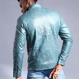 the indian garage co. Men Self Design Leather Jacket image 3