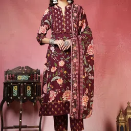 Meena Bazaar Women Floral Printed Regular Thread Work Kurta with Trousers & With Dupatta-picture-18