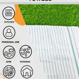 Aura Set of 6 White & Green Striped Pure Cotton 150 GSM Hand Towels image 3