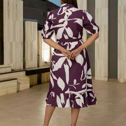 universe creation Print Puff Sleeve Fit & Flare Midi Dress image 3