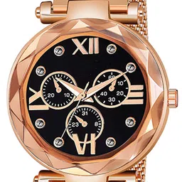 CSAMON Women Set Of 2 Bracelet Style Analogue Watch Mina black Dial RoseGold Red maganet image 2