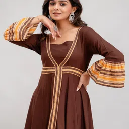 Jaipurite Women Striped Printed Bell Sleeve Fit and Flare Maxi Dress-picture-22