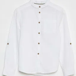 KIABI Boys Solid Band Collar Cotton Casual Shirt-picture-13