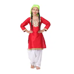 itsmycostume Girls Floral Regular Dupion Silk Kurti with Salwar-picture-21