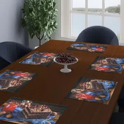 LooMantha Brown & Blue 6 Pieces Printed Rectangle Shaped Table Placemats image 1