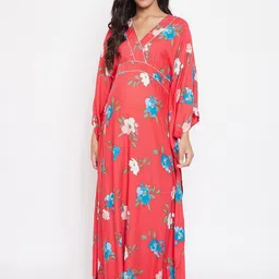 The Kaftan Company Women Floral Printed Kaftan Maxi Nightdress-picture-35