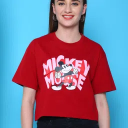 Dreambe Women Mickey Mouse Graphic Printed Round Neck Cotton Boxy T-shirt-picture-37