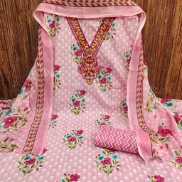 LeeliPeeri Designer Floral Printed Sequinned Cotton Unstitched Dress Material image 2