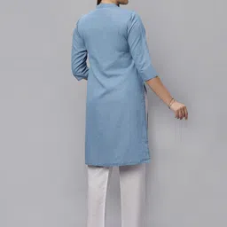 SK Creation ZK PATTERN ZL Women Band Collar Denim Straight Kurta image 4