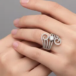 shringaar by neha Rhodium-Plated Cubic Zirconia-Studded Adjustable Finger Ring-picture-23