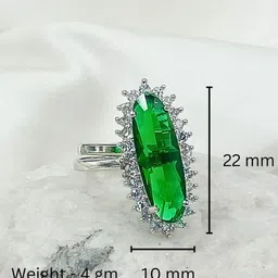 BLACKBOX Rhodium-Plated Emerald & American Diamond Studded Finger Ring image 5