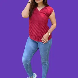 Bhanderi Fashion Women V Neck Textured Cap Sleeves Top-picture-37