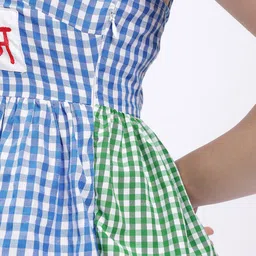 fusion by glitchez Checked Shoulder Straps Embroidered Detail Midi A-Line Dress image 4