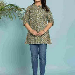 Aralia Floral Printed Pure Cotton Kurti-image-11