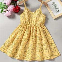 White World Girls Floral Printed Shoulder Straps Pleated Detail Fit & Flare Dress-image-62