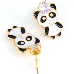 PRIVIU Gold-Plated American Diamond Studded Standing Panda Studs image 2