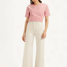 levi's Women's Cream Ribcage Bell Bottom Wide Leg Fit High Rise Jeans image 2