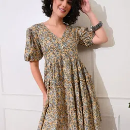 KALINI Floral Print Puff Sleeve Fit & Flare Mini Dress-picture-17