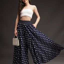 ibutterfly Women Flared Blue Pure Cotton Trousers image 5