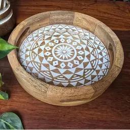 bombaymoon Mandala Soul-Circle Handcrafted Round Decorative Serving Tray Wood Decorative Platter image 2