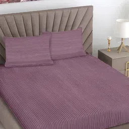 Myntra Elegant Homes Pink Striped Woollen 300TC Fitted Double King Bedsheet Set-2.5mX2.25m-picture-27